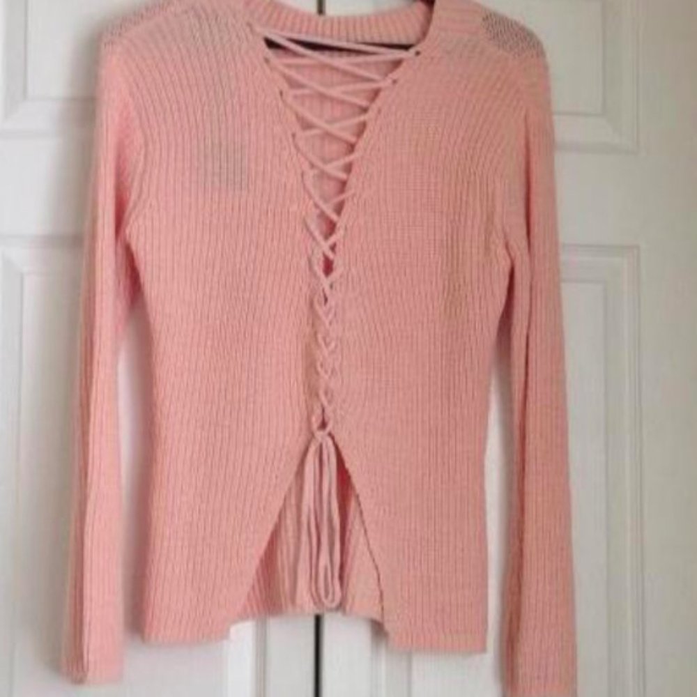 Poof New York Caged Back Bell Sleeves Sweater